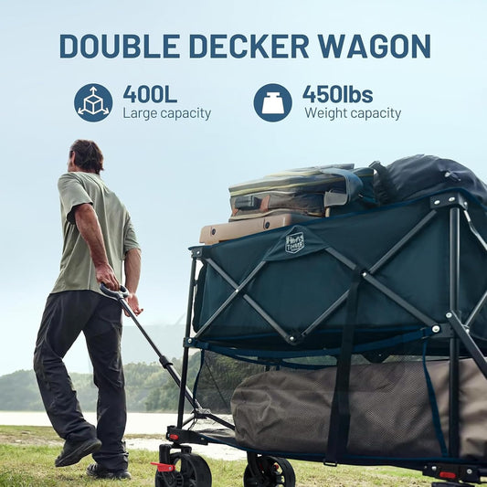 TIMBER RIDGE 400L Large Capacity Folding Double Decker Wagon with Brak