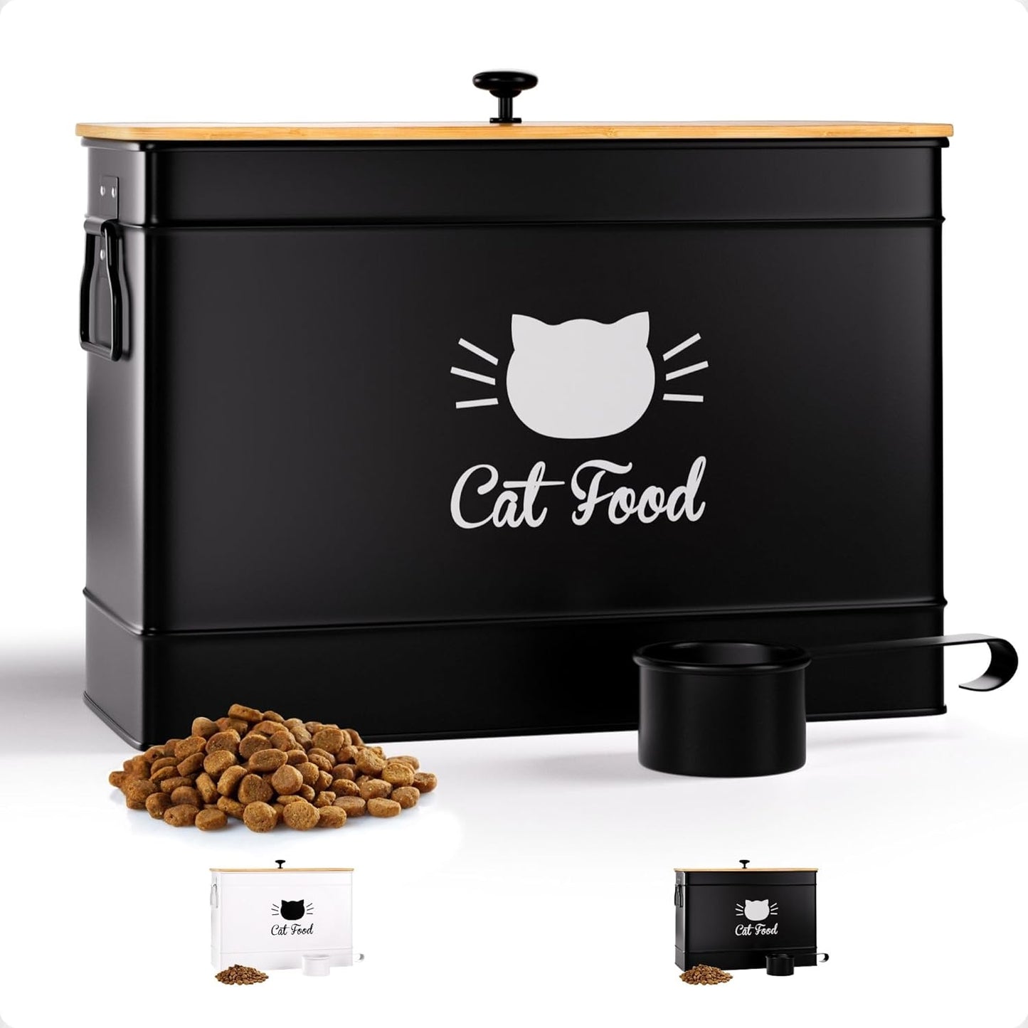 Cat Food Storage Container with Scoop - 15 lb (50 Cup) Capacity Metal 