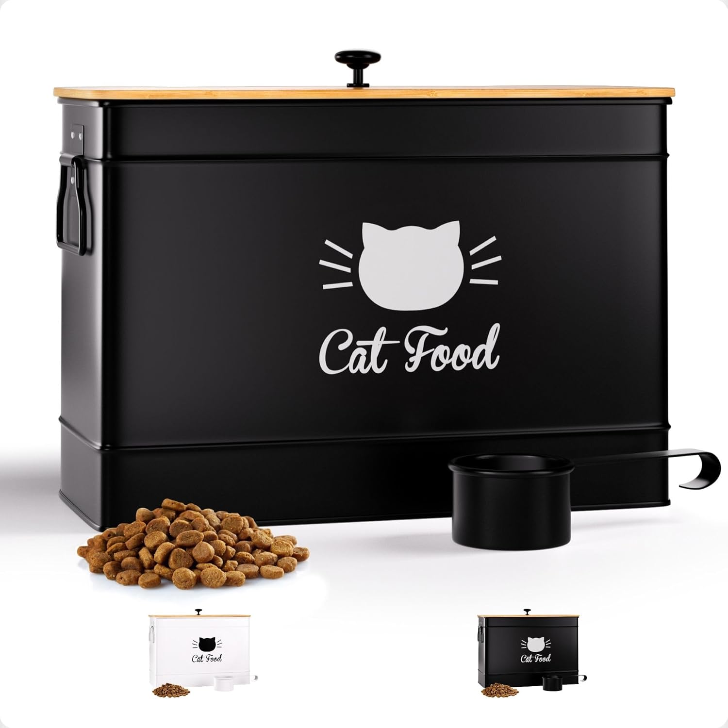 Cat Food Storage Container with Scoop - 15 lb (50 Cup) Capacity Metal 