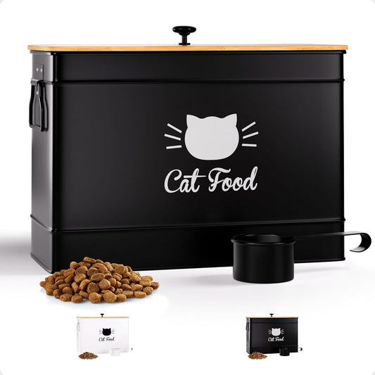 Cat Food Storage Container with Scoop - 15 lb (50 Cup) Capacity Metal 