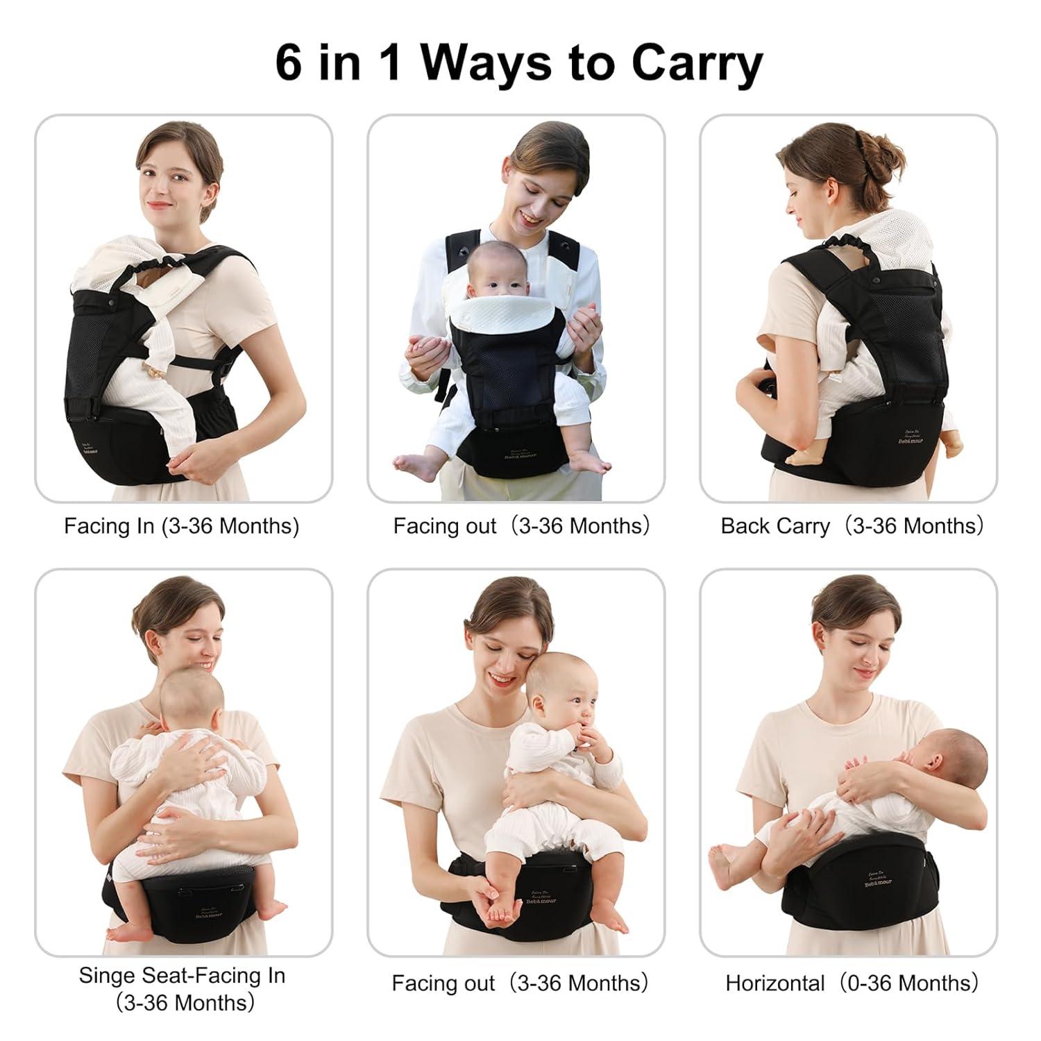 Bebamour Baby Carrier with Hip Seat,All-Position Breathable Mesh Hip S