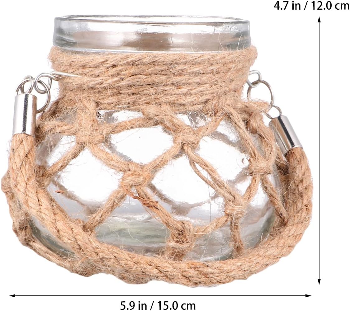 Glass Rope Net Vase Hydroponic Planter Gourd Shape Medium Size Flowerp