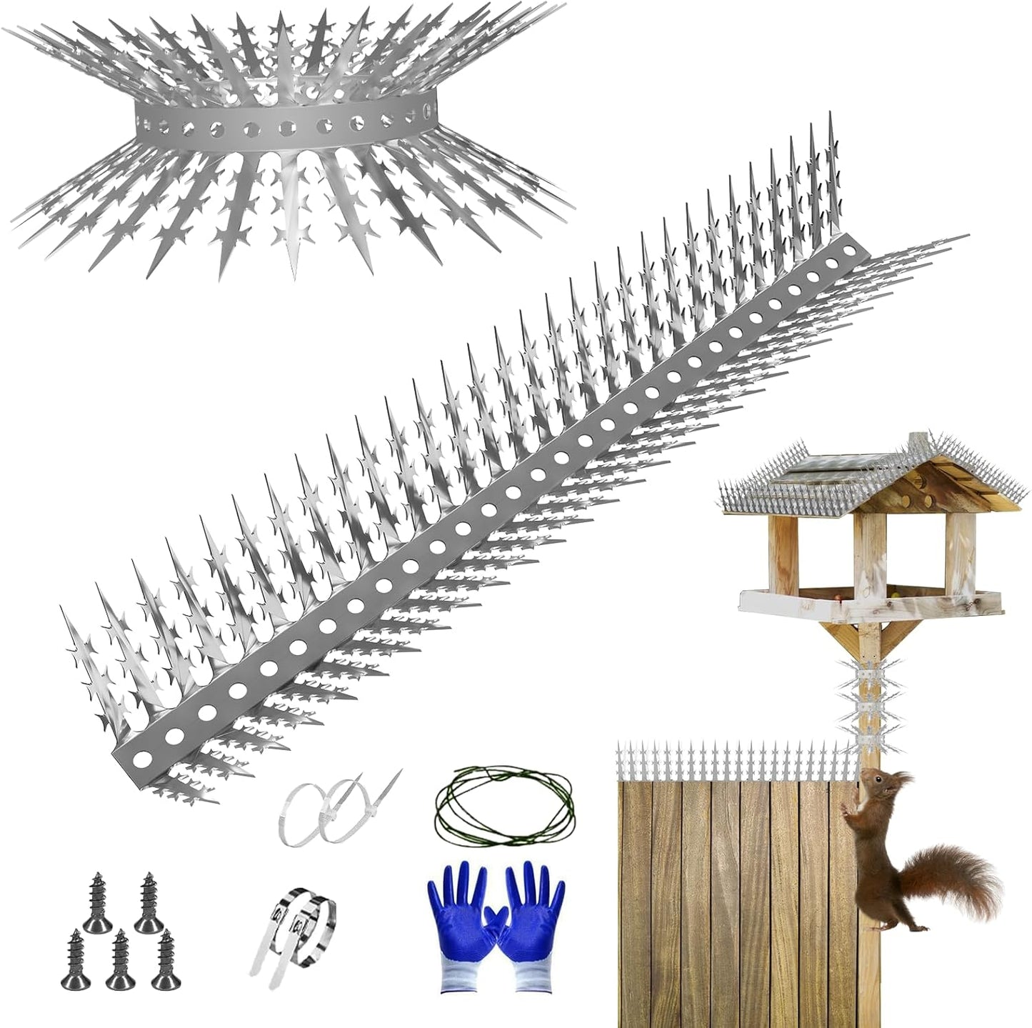 Bird Spikes Squirrel Proof Baffle for Bird Feeders, Avoid Climb Spikes for Outside, Fence, Wall, Tree, Drainpipes, Deterrent Spikes for Squirrel, Raccoon, Pigeon, Cat, 40 Inch Stainless Steel Spikes