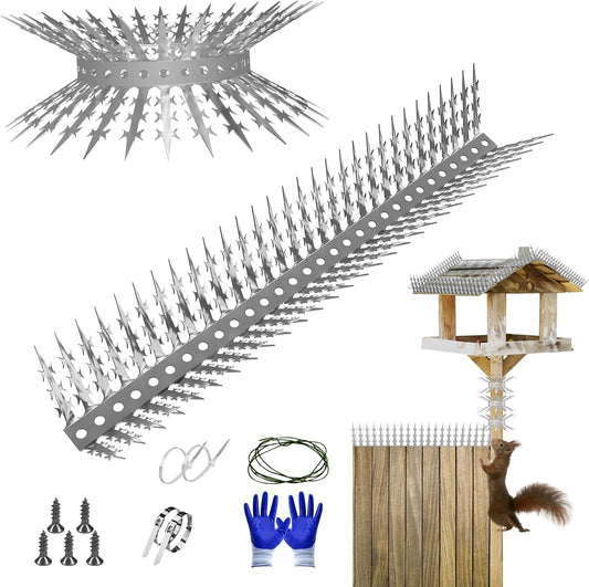 Bird Spikes Squirrel Proof Baffle for Bird Feeders, Avoid Climb Spikes for Outside, Fence, Wall, Tree, Drainpipes, Deterrent Spikes for Squirrel, Raccoon, Pigeon, Cat, 40 Inch Stainless Steel Spikes