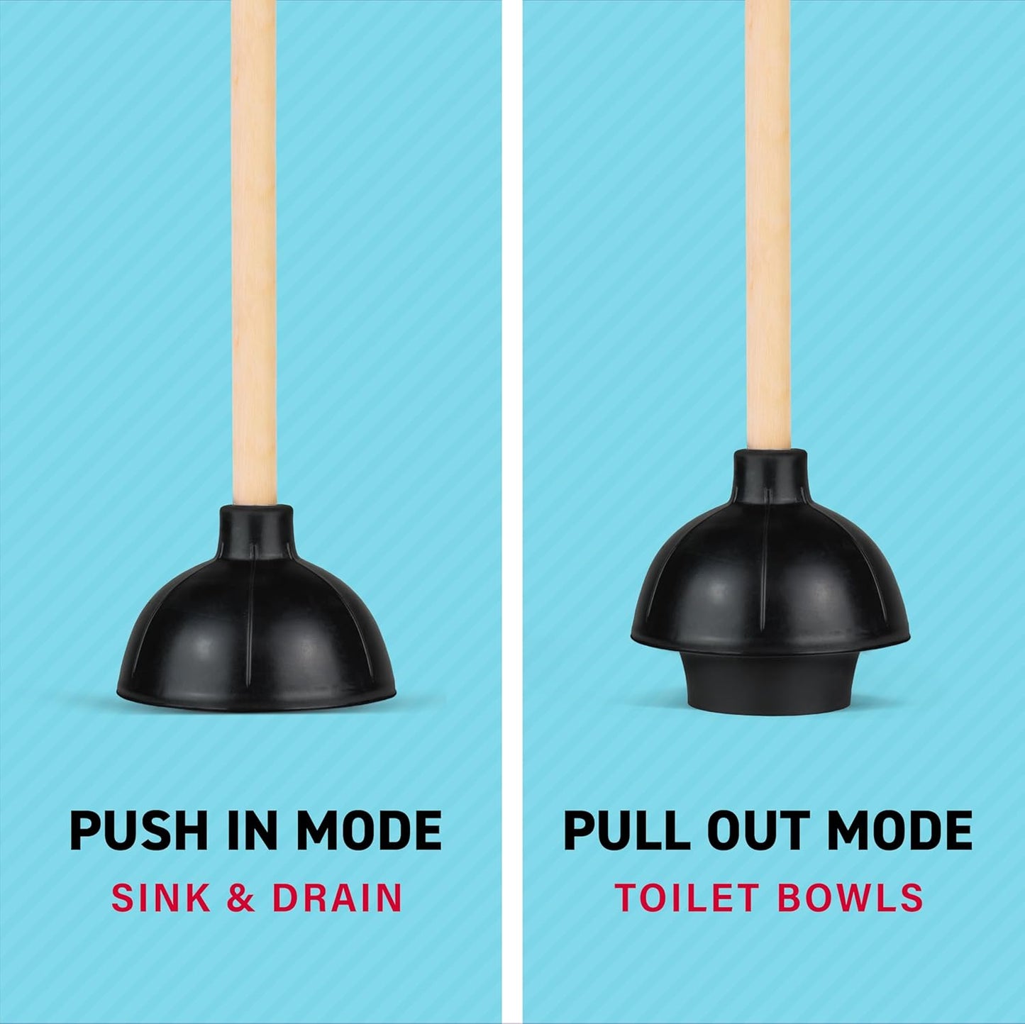 SteadMax Heavy Duty Toilet Plunger, Commercial Grade Double Thrust Force Rubber Cup with Wood Handle (22")