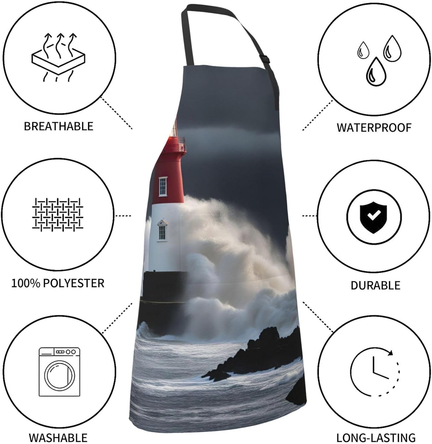 Lighthouse In Storm print Waterproof chef's apron with pocket apron fo