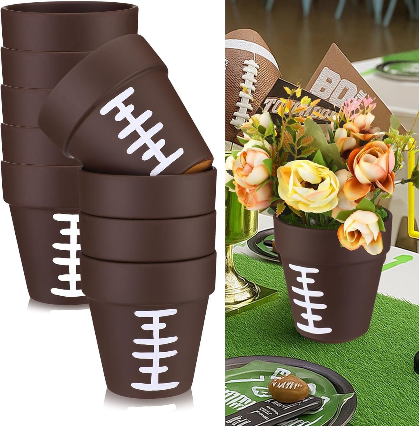 9 Pcs Football Table Centerpiece Football Vases Decor 4 Inch Rugby Flower Vases Planter Pot Rugby Terracotta Clay Pots for Sport Birthday Home Party Supplies
