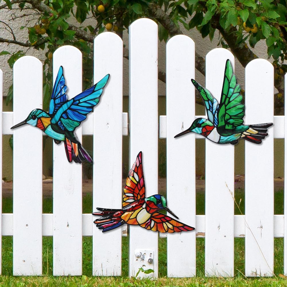 VEWOSTAR 3 Pcs Metal Hummingbird Wall Art, Indoor Outdoor Hanging Sculpture, Holiday Theme Garden Decor,Metal Bird Wall Decor for Modern Farmhouse Rustic Home