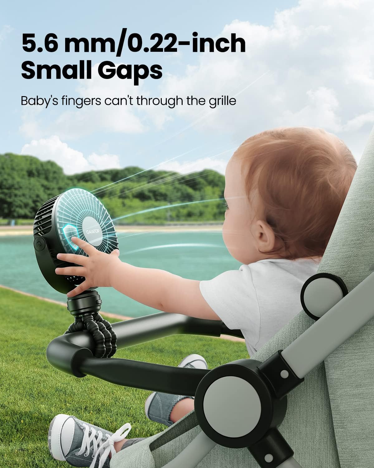 Gaiatop Mini Portable Stroller Fan, Battery Operated Small Clip on, De