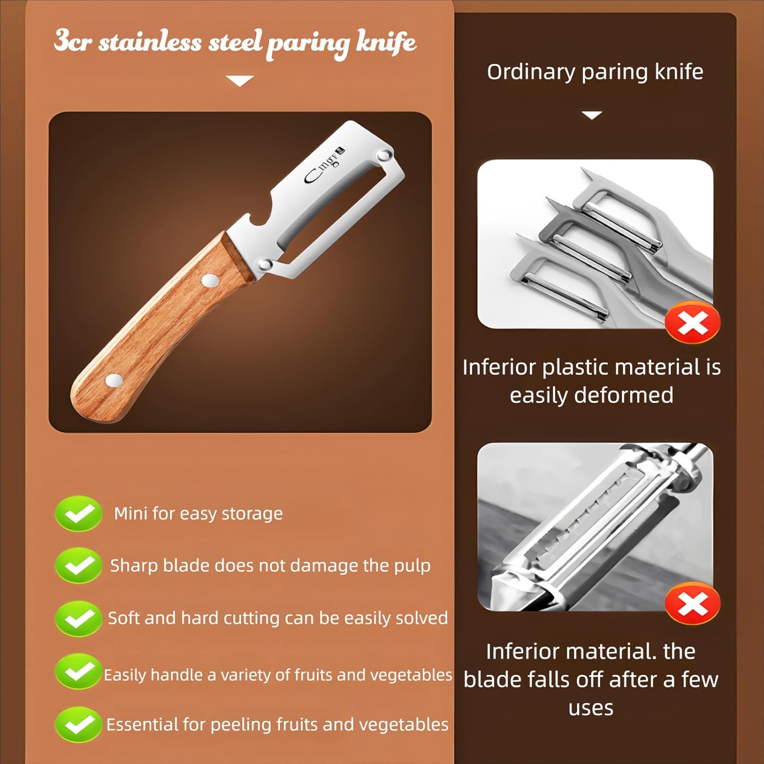 Premium Vegetable Peeler with Wooden Handle and Bottle Opener Stainles
