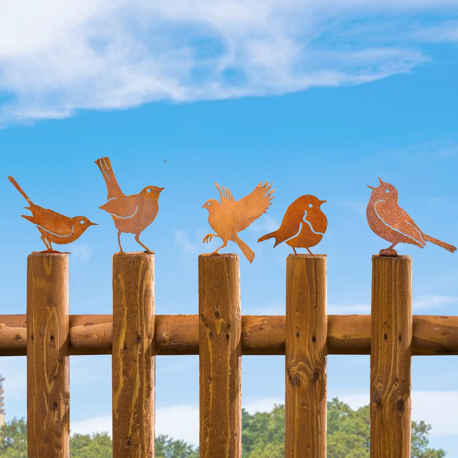 5PCS Rusty Metal Birds Decorations - Handmade Yard Art & Garden Sculpt