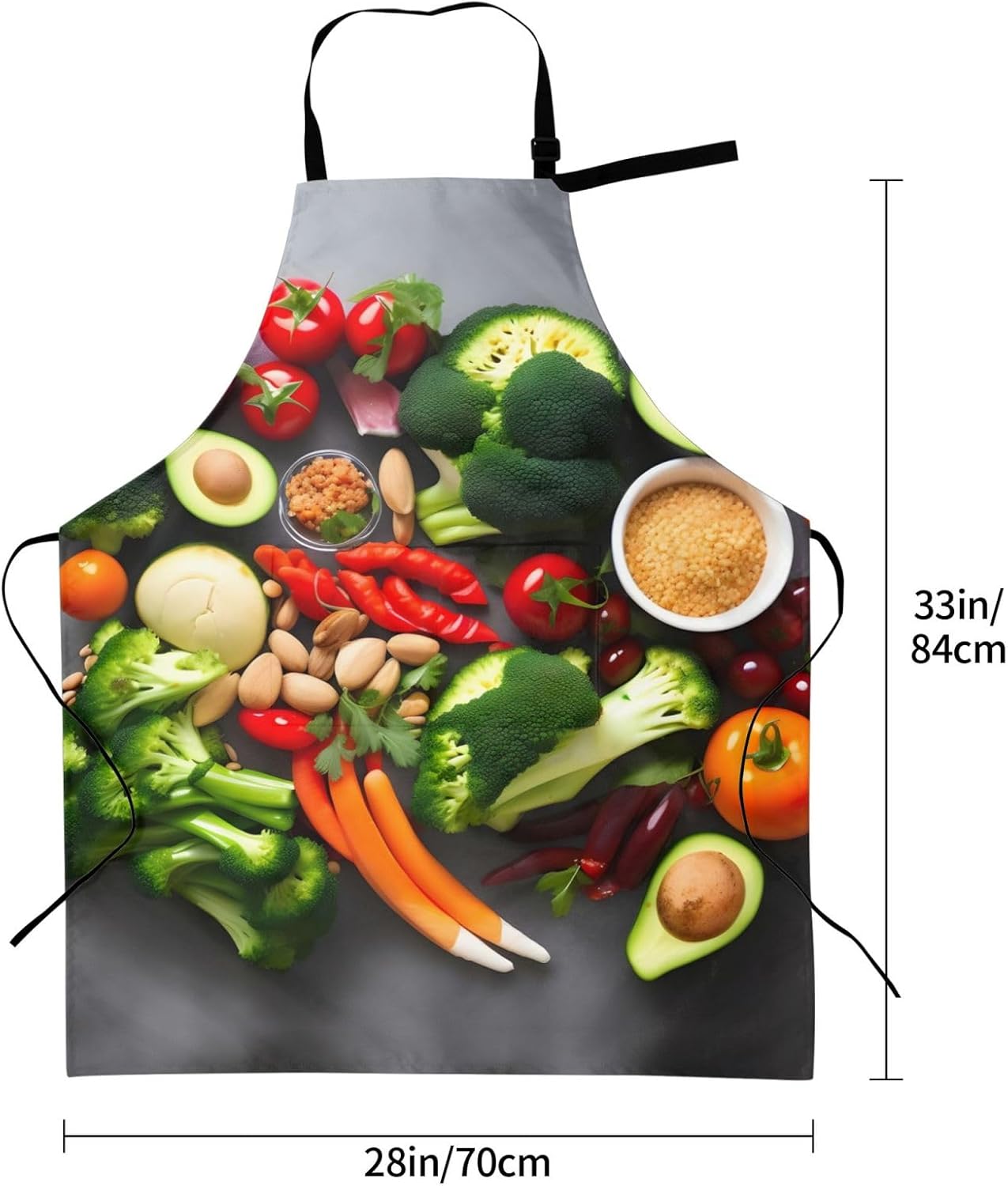 Healthy Food Print 28x33 In Adult Kitchen Apron with Pockets Versatile Chef Smock for Cooking Baking