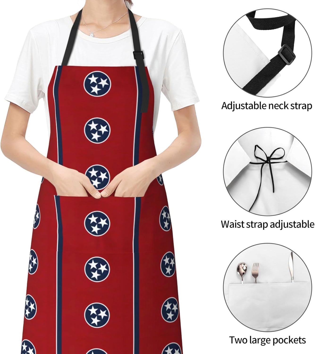 YANYU Tennessee flag Print 28x33 In Kitchen Apron Stylish Chef Apron with Pockets for Cooking Baking Painting