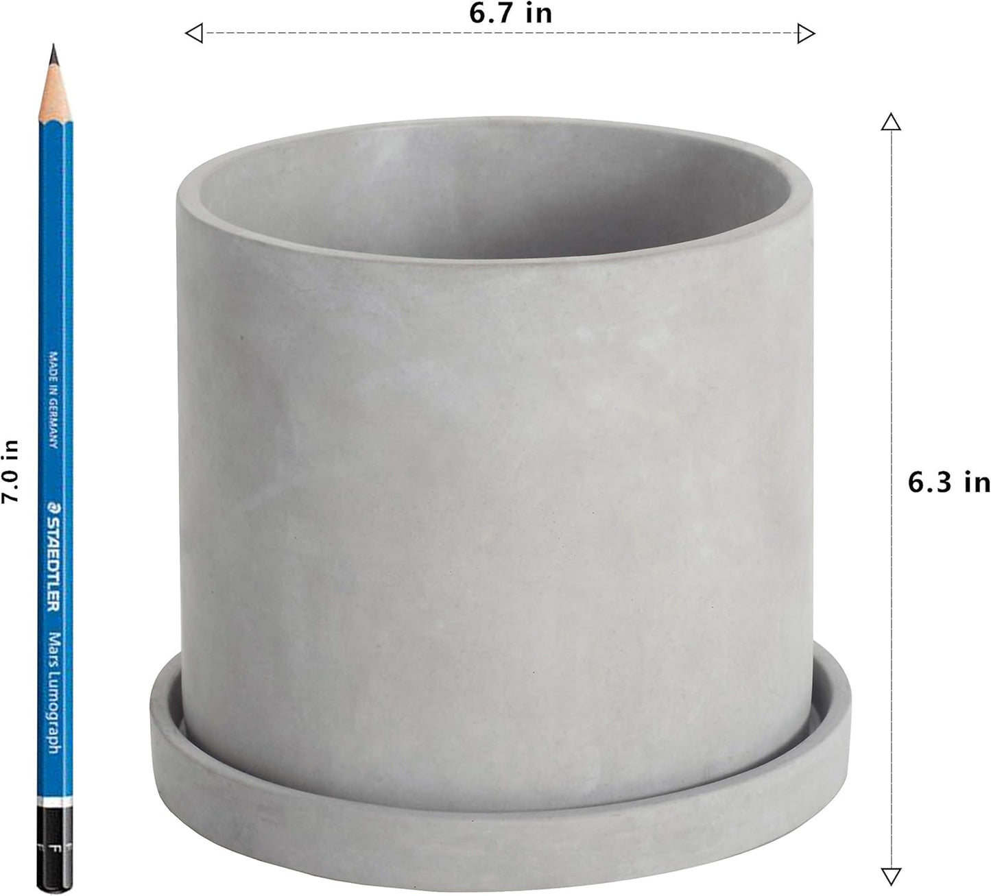 Ekirlin 7 Inch Flower Plant Pot Indoor, Natural Grey Cement Planters Concrete Planter with Drain Hole Saucer Tray, Modern Succulents Containers, Garden Pots for Home Decor, Outdoor & Garden Plants
