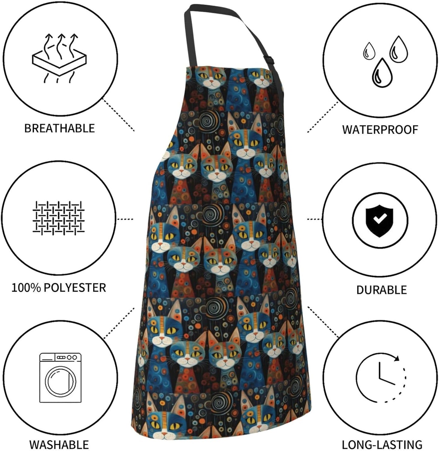 YANYU Cat Print Print 28x33 In Kitchen Apron Stylish Chef Apron with P