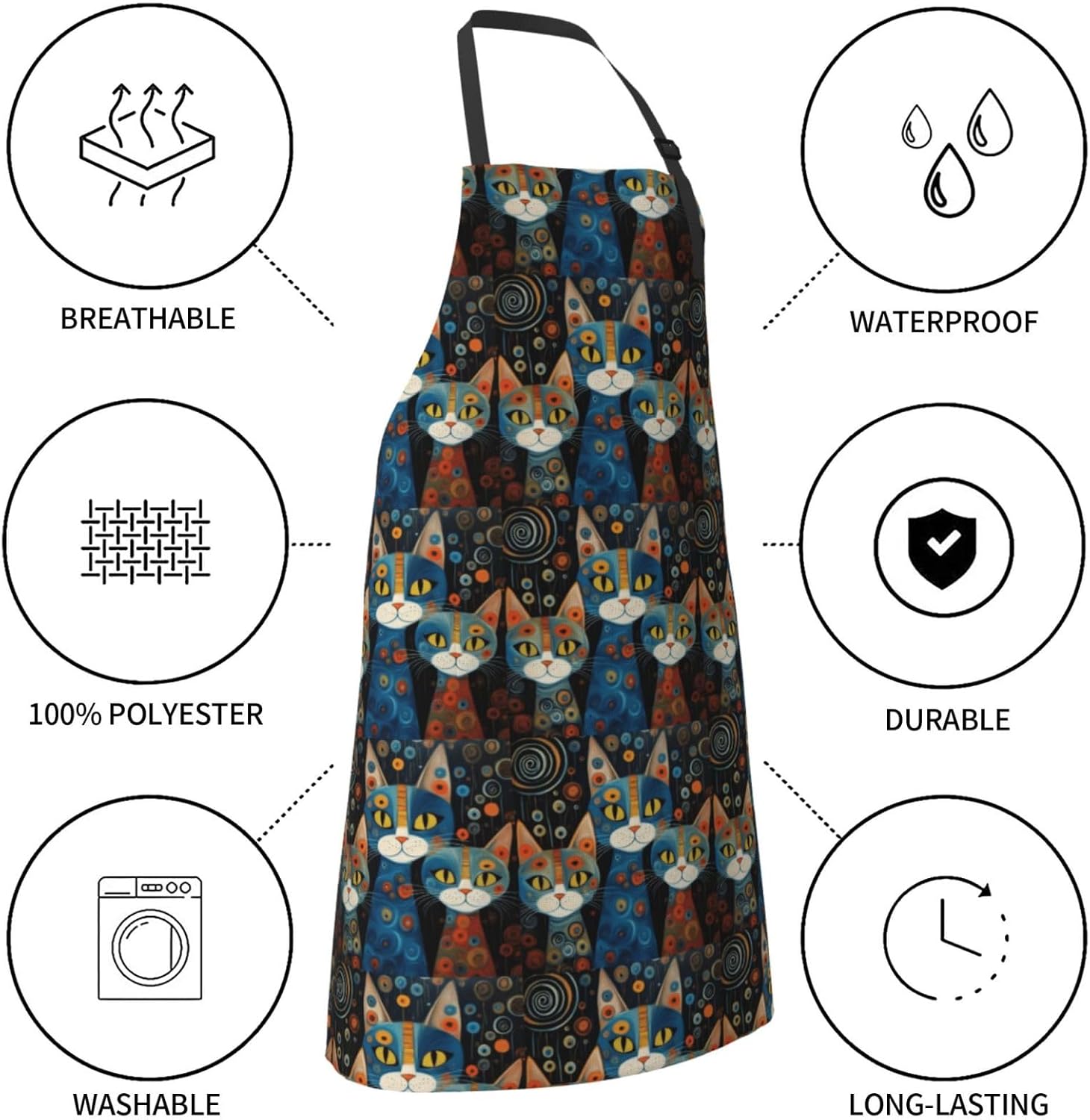 YANYU Cat Print Print 28x33 In Kitchen Apron Stylish Chef Apron with P