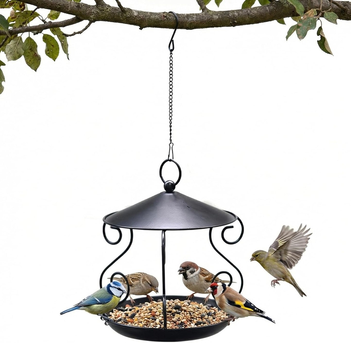 Bird Feeder for Outdoor, Rainproof Weatherproof Metal Hanging Bird Feeder with Roof, Large Capacity, Easy to Clean for Garden Yard Patio