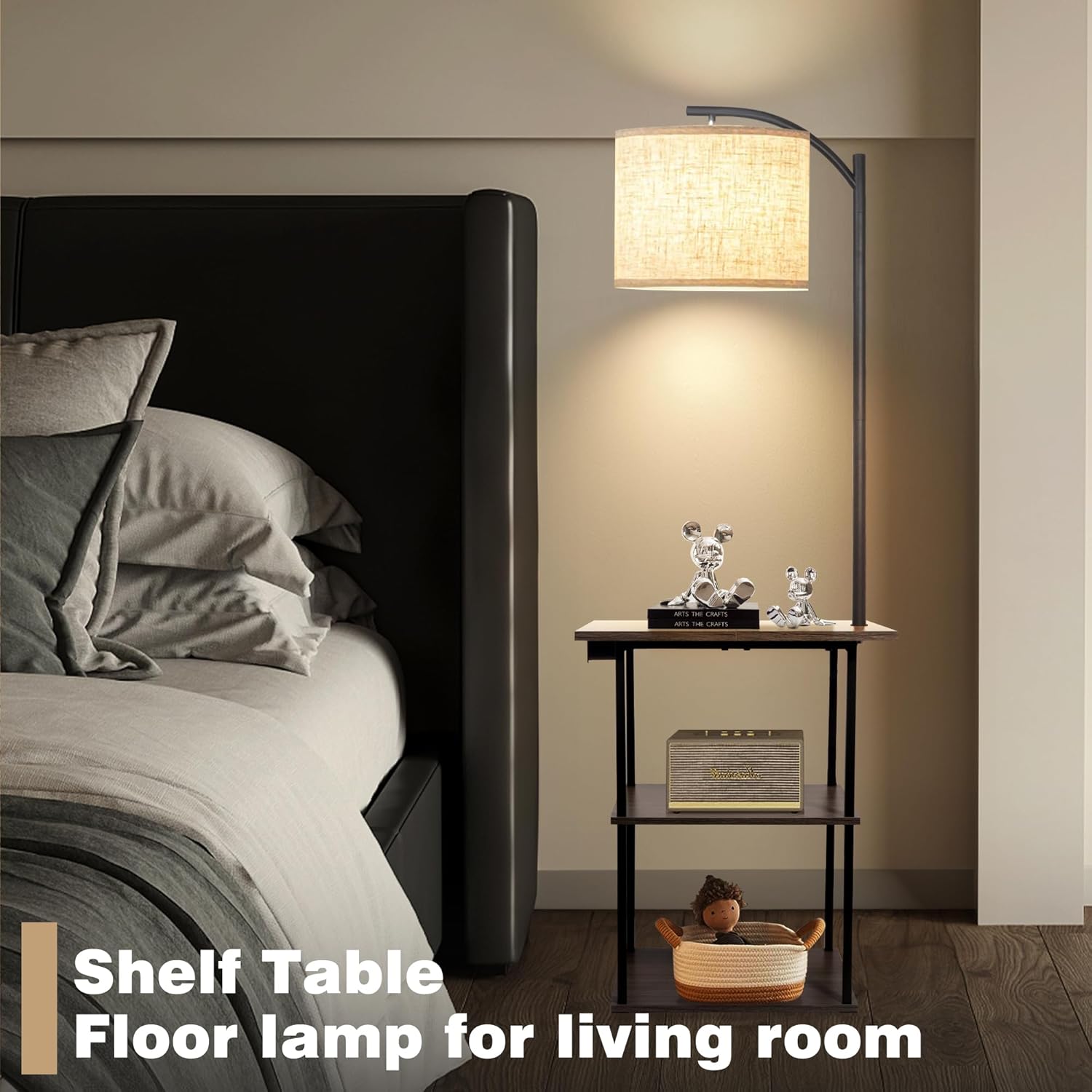 PESRAE Floor Lamp with Table, End Tables with Charging Station(USB & T