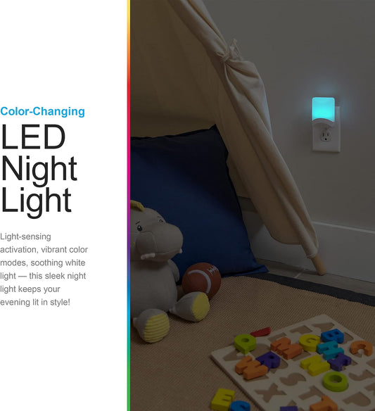 GE Color Changing LED Night Light for Kids, Dusk to Dawn Sensor, Home Decor Apartment Essentials, Wall Lights for Bedroom, Ambient Lighting, Nightlights Plug in, 1 Pack, 34693
