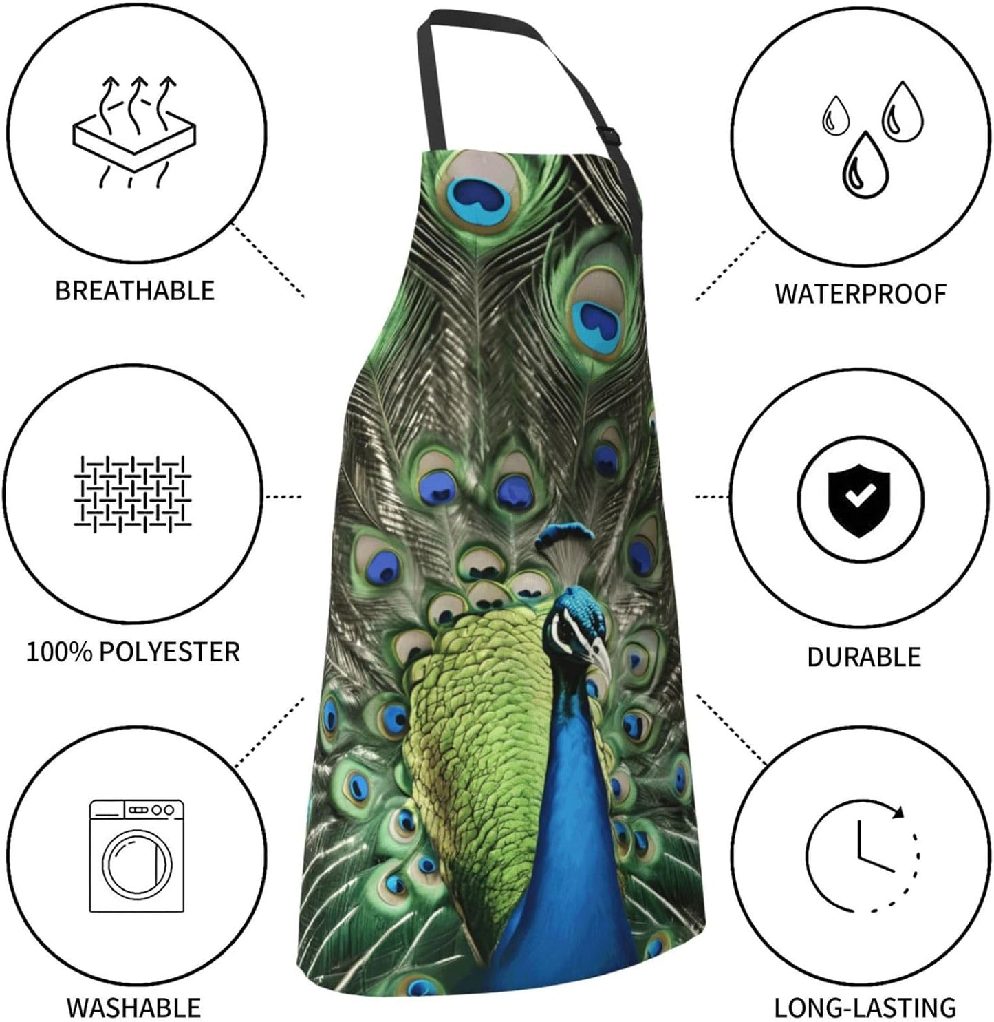 YANYU Fresh peacock Print 28x33 In Kitchen Apron Stylish Chef Apron with Pockets for Cooking Baking Painting