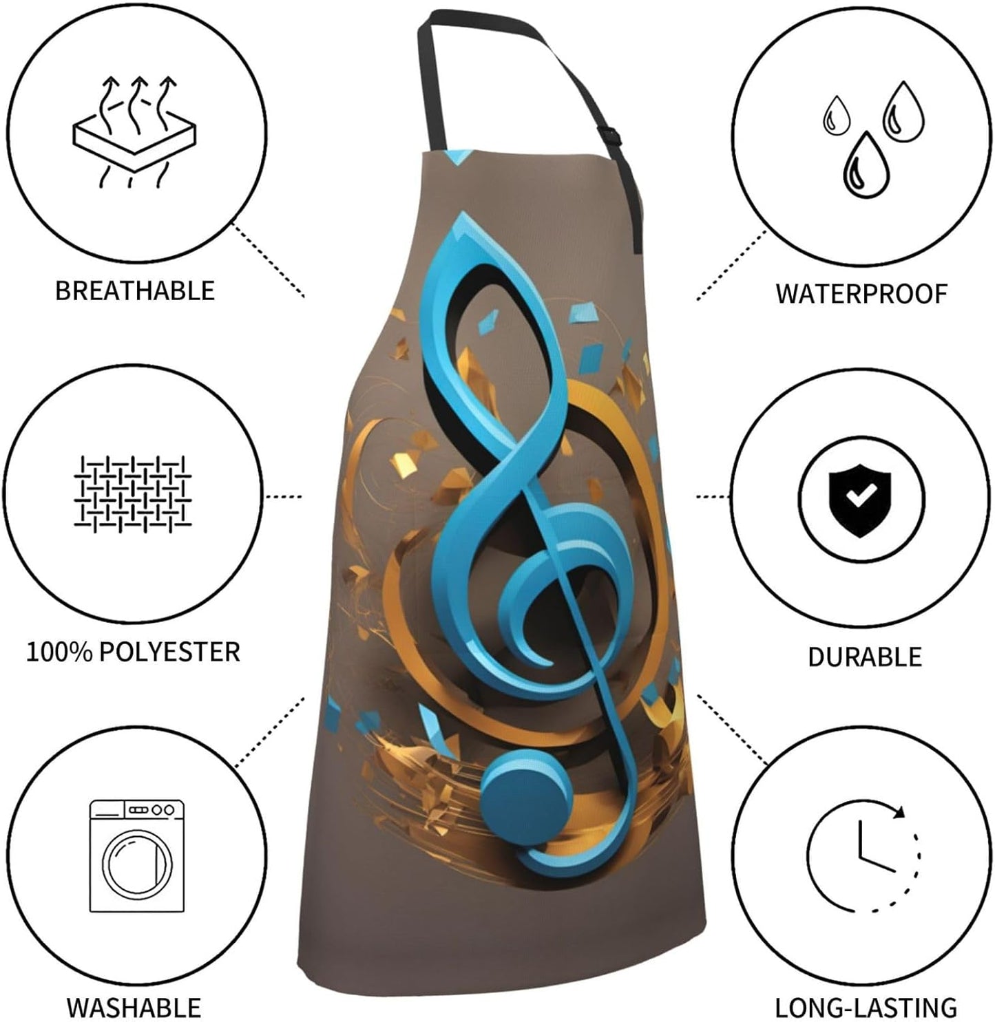 Music Note print Waterproof apron with pocket adjustable cooking apron for adult kitchen bibs to bake