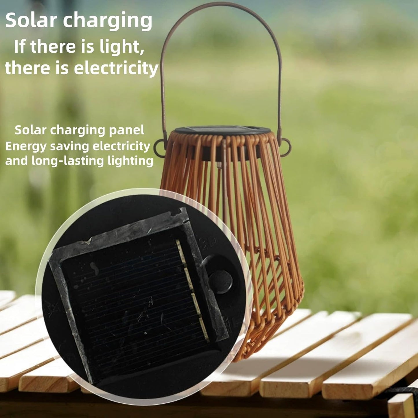 Solar Garden Lantern, Woven Rattan Wicker Outdoor Hanging Light, Chinese Retro Style Decorative Lantern for Balcony, Solar Powered Night Light (Beige (5.3in * 5.3in * 10.2in))