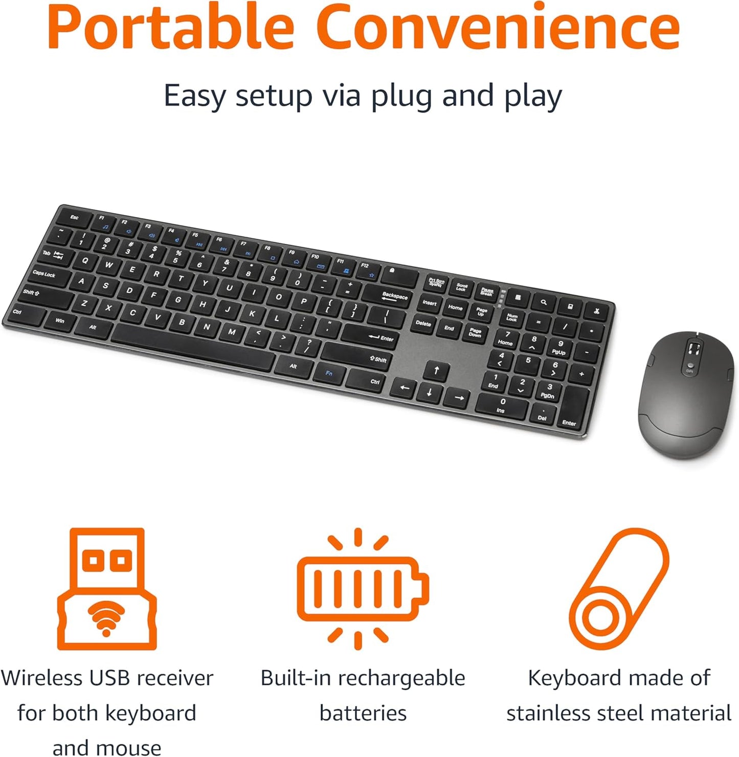 Amazon Basics Ultra Premium Wireless Keyboard and Mouse Combo, Recharg
