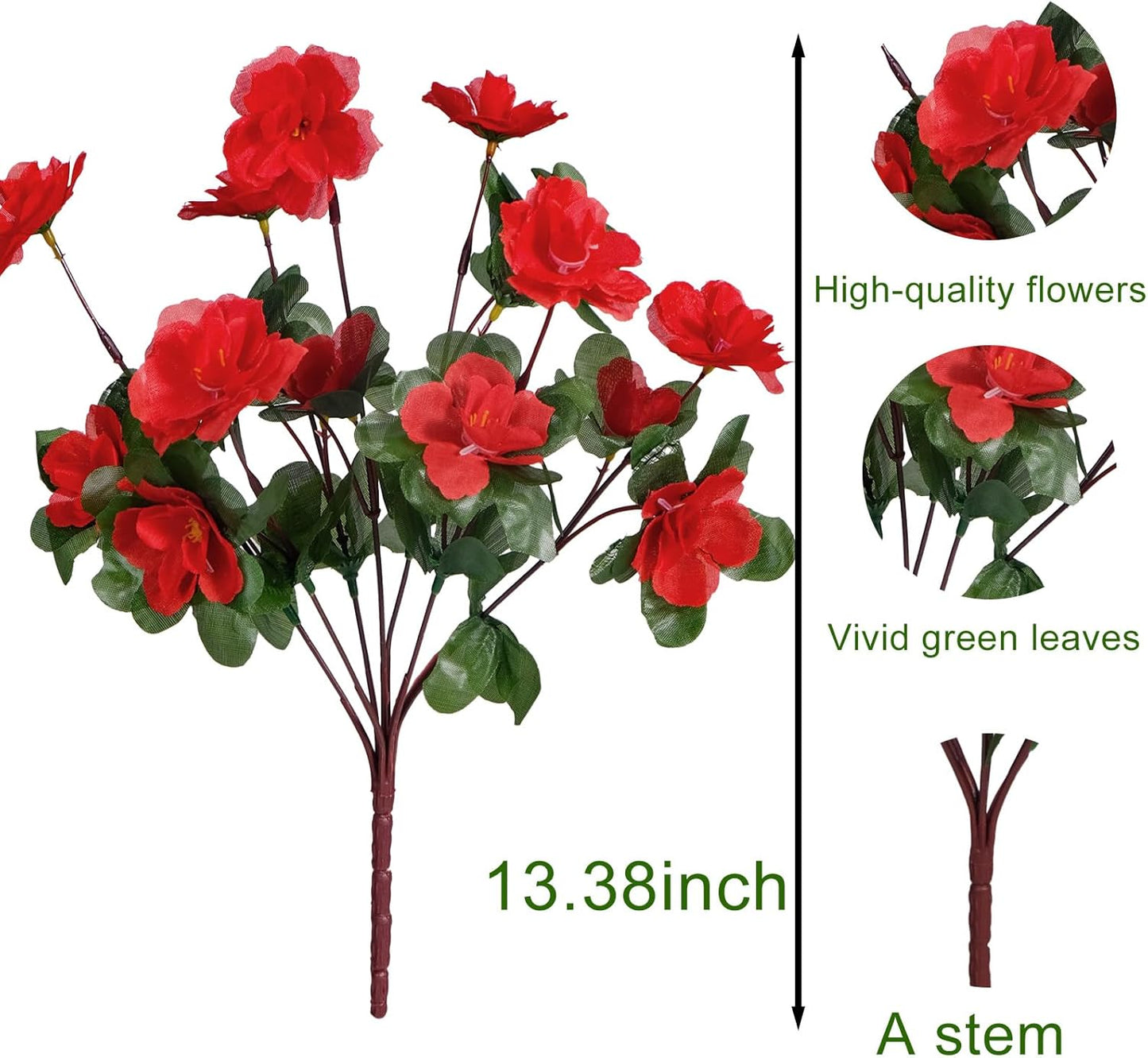 6 Bundles Artificial Flowers for Outdoors UV Resistant Faux Silk Camellia Red Flowers for Planter Front Door Porch Patio Home Garden Balcony Decoration