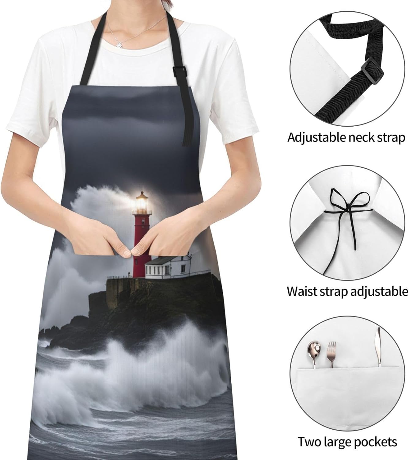 Lighthouse In Storm print Waterproof chef's apron with pocket apron fo