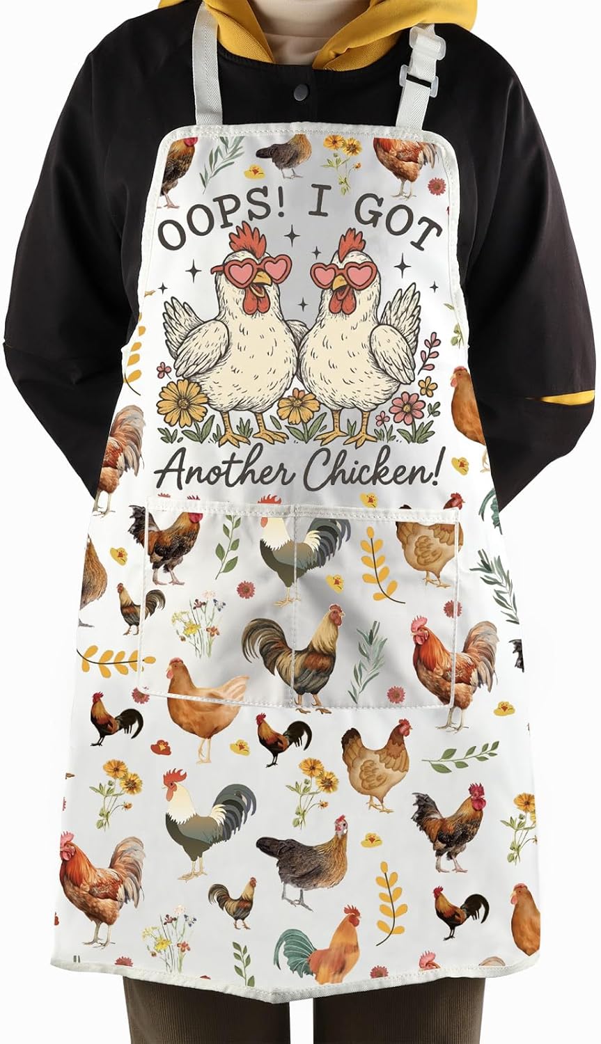 WCGXKO Oops I Got Another Chicken Kitchen Apron Animal Rustic Farmhouse Gift Country Floral Hen Merch