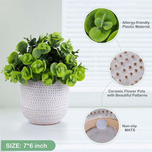 Artificial Plants in Ceramic Planter Cute Lysimachia Fake Succulent Flowers Potted for Home Office Table Desk Decor Living Room Bathroom Bedroom Shelves Decoration