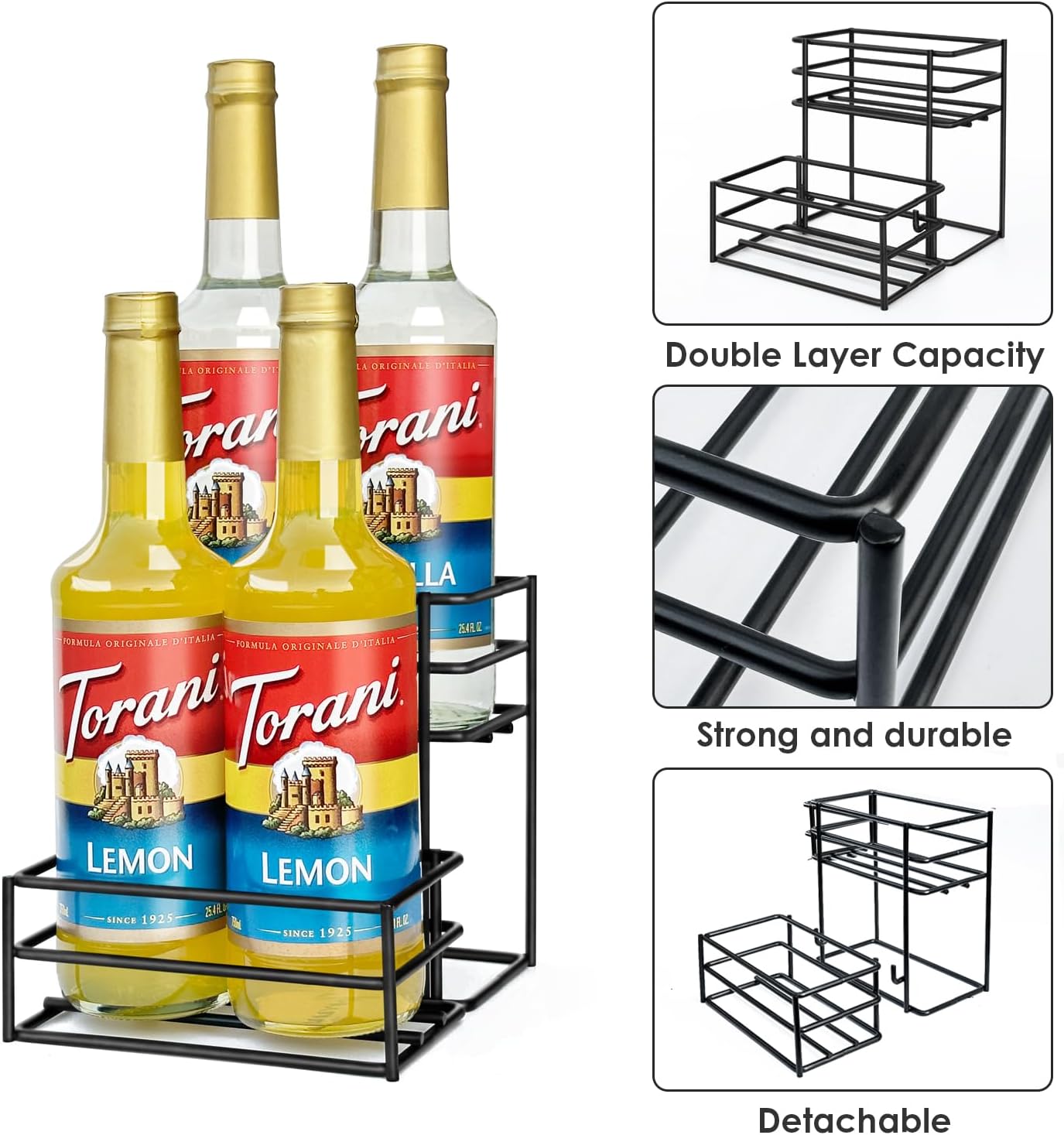 Coffee Syrup Rack (4 Bottle Capacity)，Coffee Syrup Organizer for Coffe