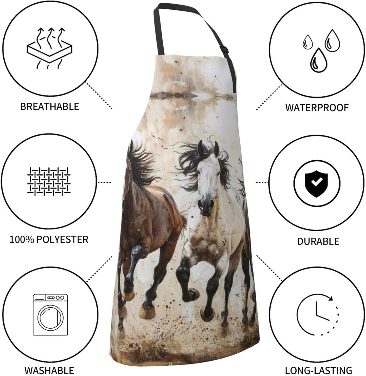 Horses Running Art print Waterproof chef's apron with pocket apron for kitchen cooking baking barbecue and gardening