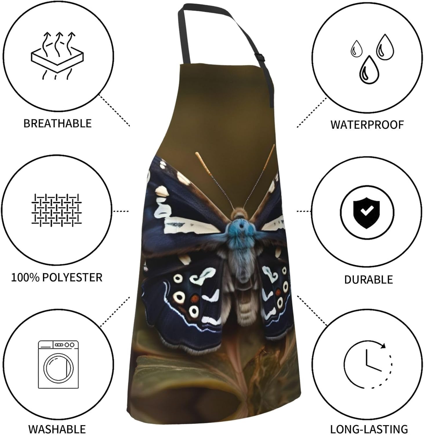 Beautiful moth wings Print Laundry apron 28x33 In Waterproof Kitchen A