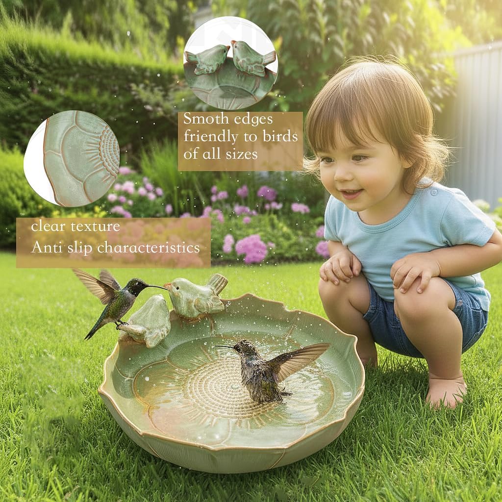 Light Green Ceramic Heavy-Duty Outdoor Garden Wild Bird Bath Bowl/Feeder (Bowl Only)