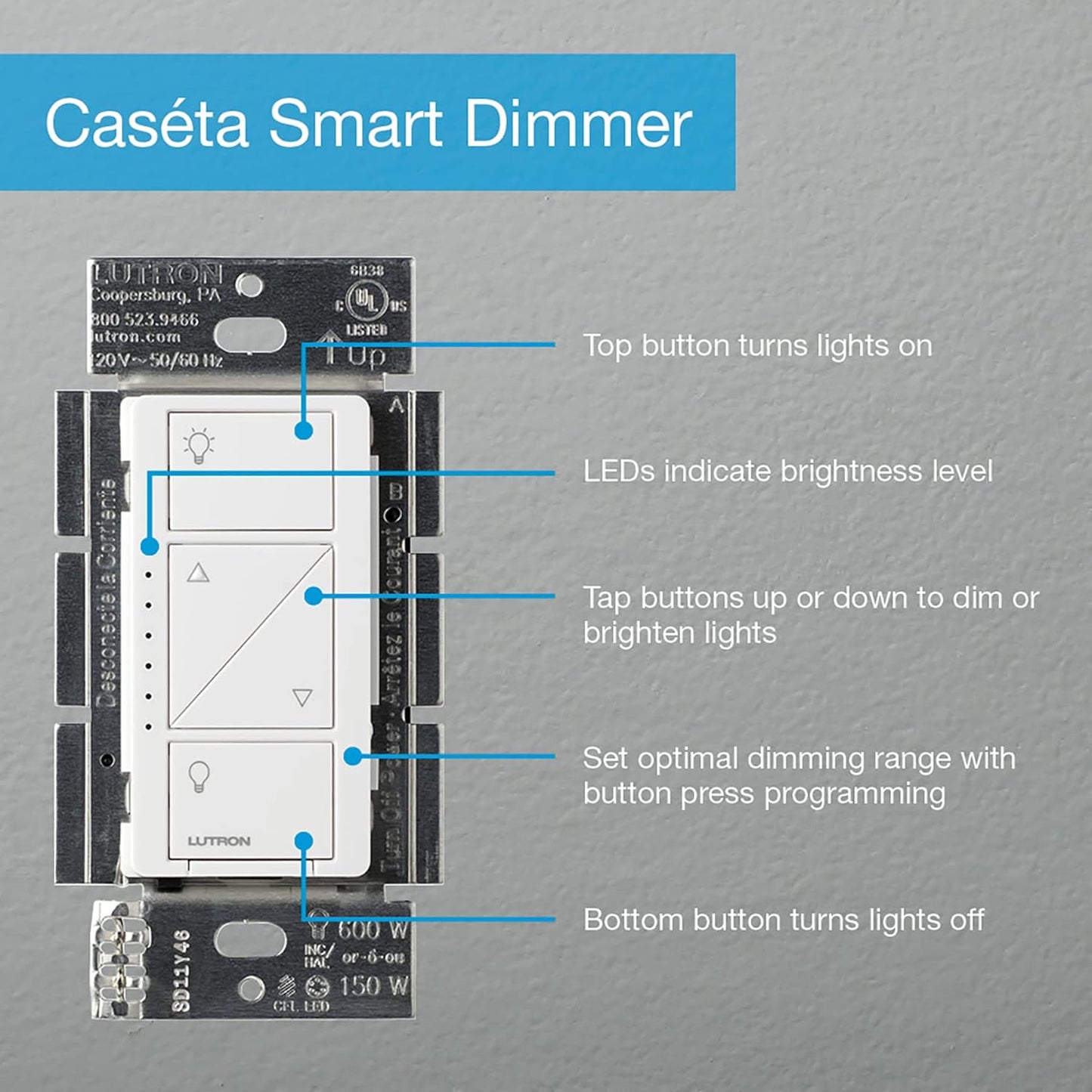 Lutron Caseta Original Smart Dimmer Switch (Lutron Smart Hub Required)