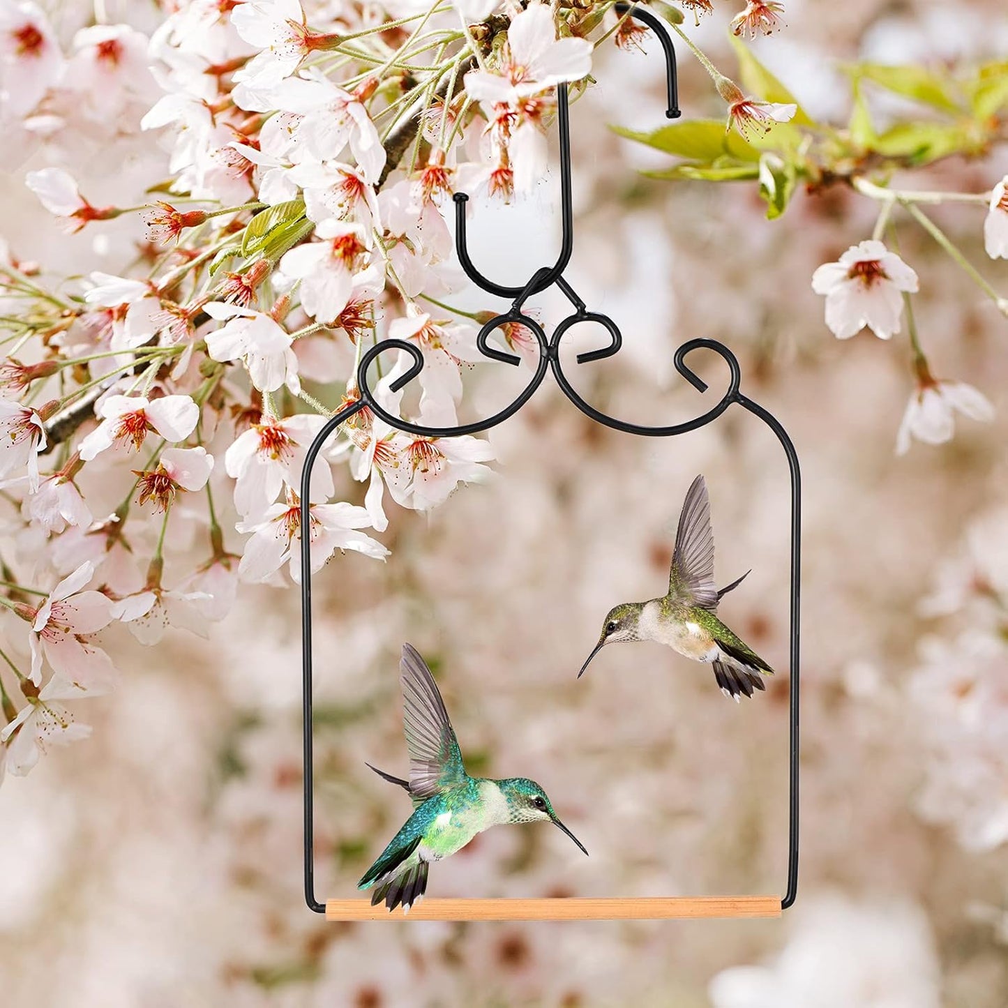 Ripeng 2 Pack Hummingbird Swing Humming Bird Perch with Wooden Dowel Attach to Bird Feeders Black Iron S Shaped Hook for Hanging Indoor Office Outdoor Trunk Feeder