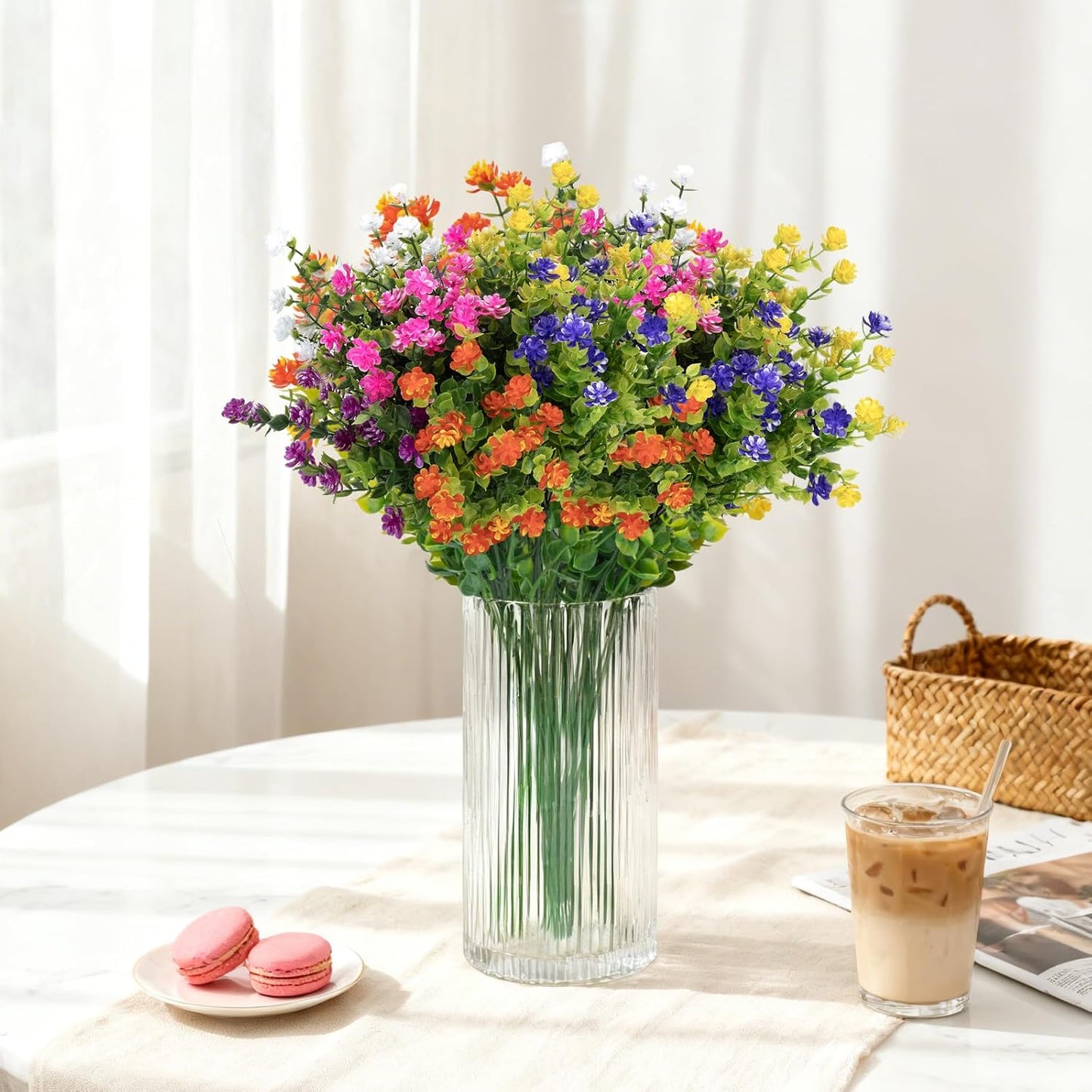 Artificial Flowers, Artificial Plants Outdoor for Spring Summer, Realistic Fake Flowers, for Garden, Porch, Patio, Party Wedding Decoration (12, Purple, Red, Pink, White, Yellow, Fuchsia)