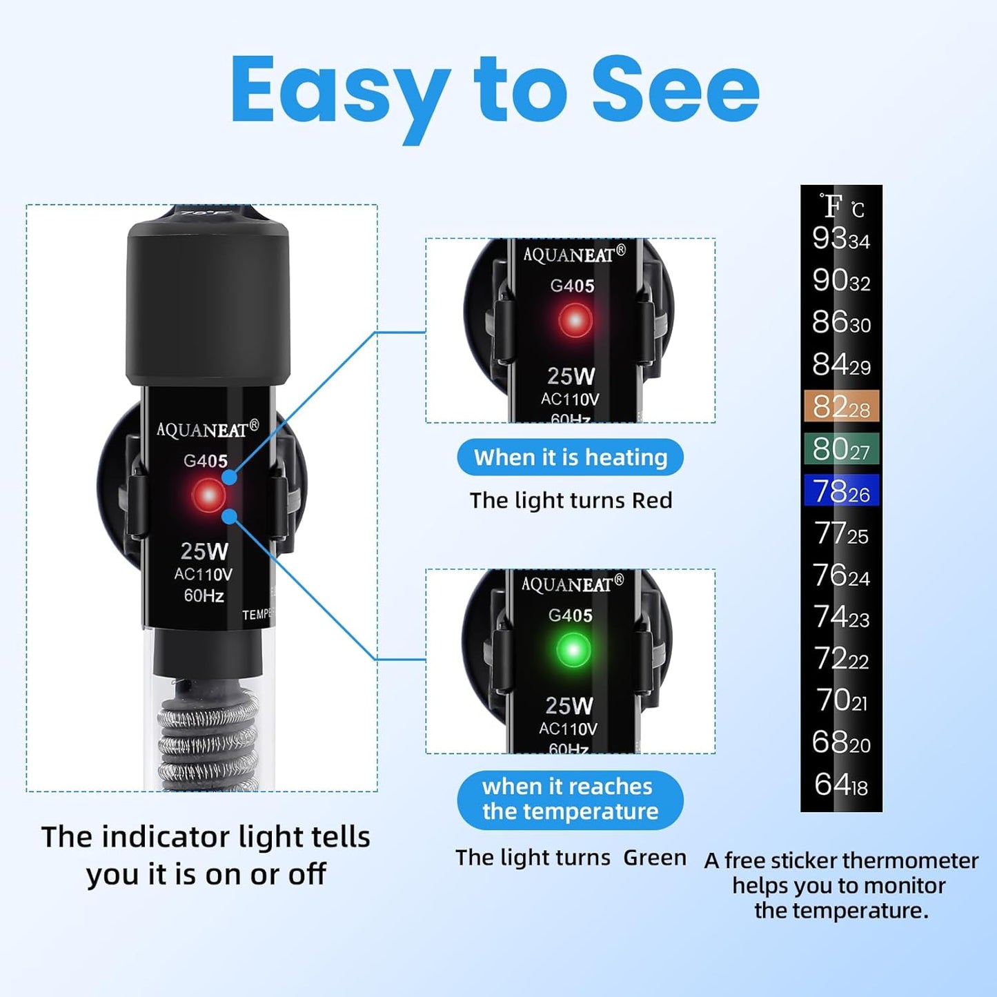 AQUANEAT Aquarium Heater, 25W Small Betta Fish Tank Heater, Mini Prese