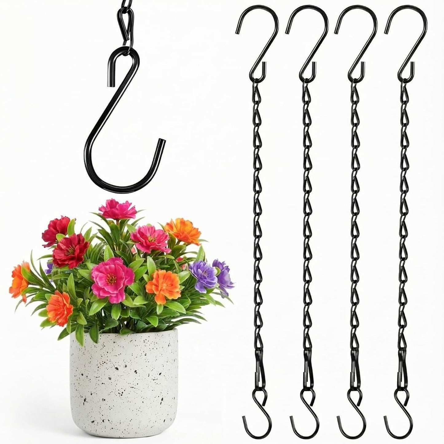 Outus 4 Pack 35 Inch Black Hanging Chain for Bird Feeders, Planters, Lanterns, Wind Chimes, Decorative Ornaments and Birdbaths Basket Extender Chain Outdoor Indoor