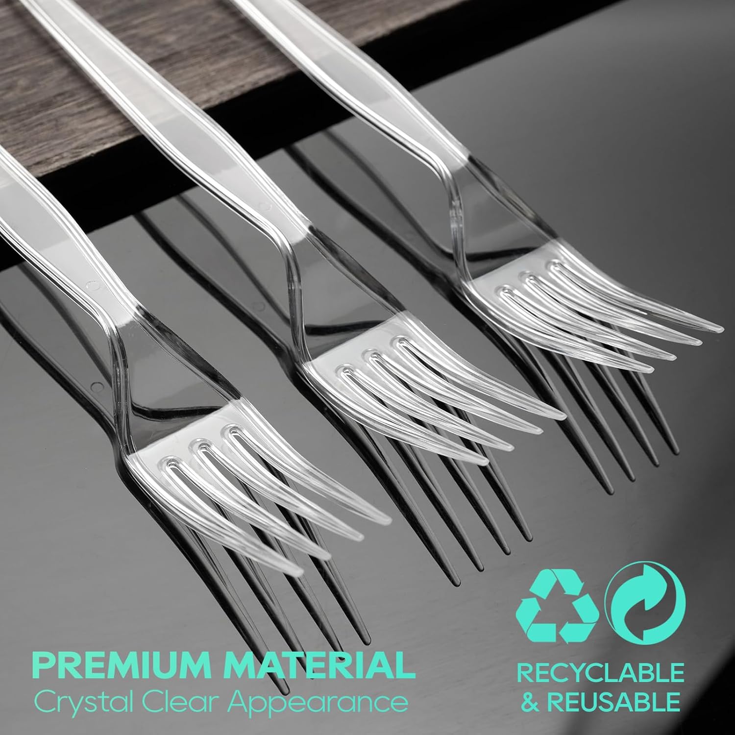 FOCUSLINE 360 Count Clear Plastic Forks Heavy Duty, Solid and Durable 