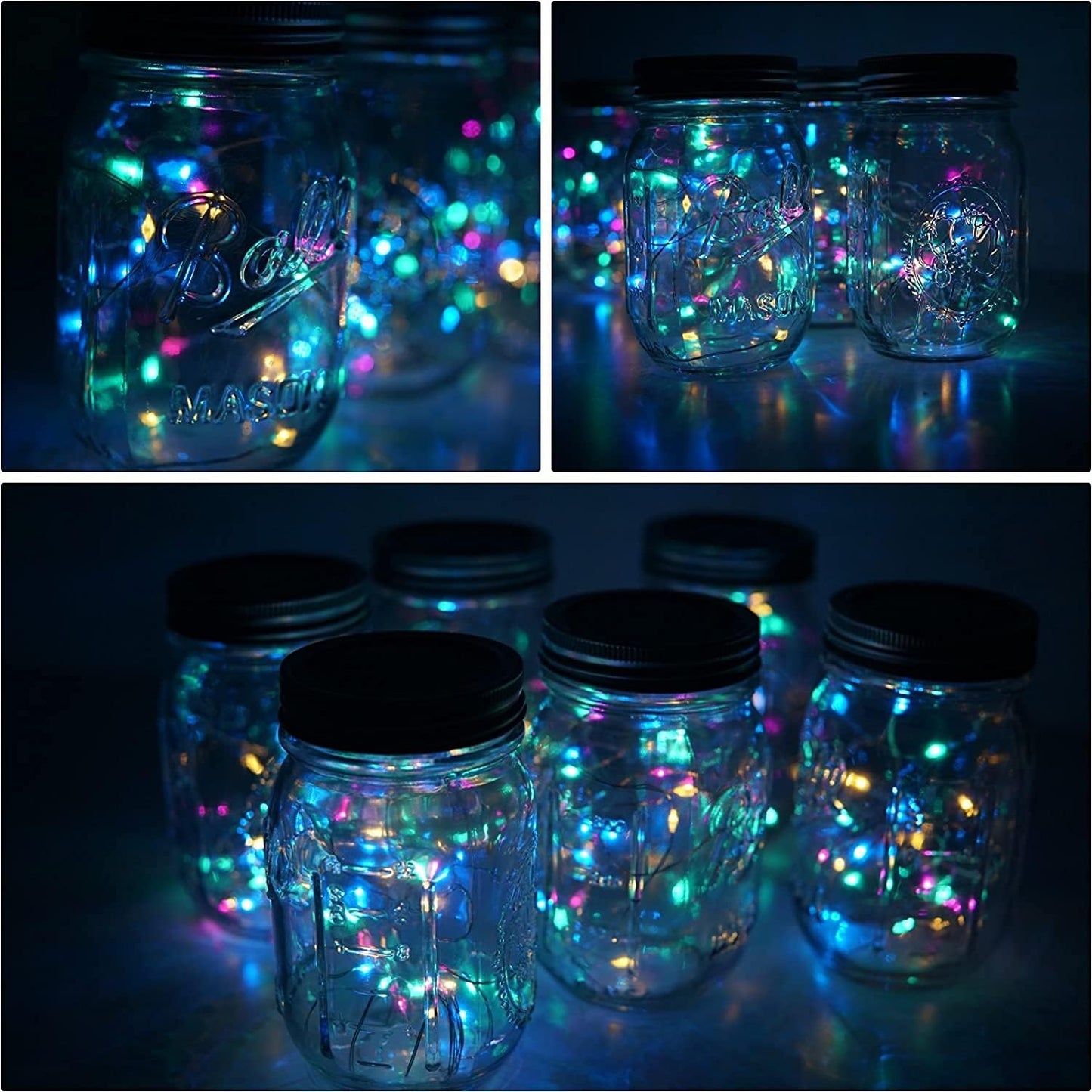 Miaro 8 Pack Mason Jar Lights, 20 LED Solar Colorful Fairy String Lights Lids Insert for Garden Deck Patio Party Wedding Christmas Decorative Lighting Fit for Regular Mouth Jars