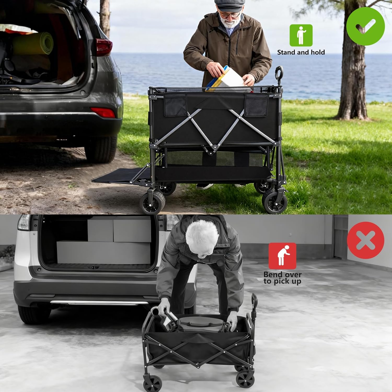 Double Decker Wagon with Retractable Mesh & Tailgate - 560Lbs Load Hea