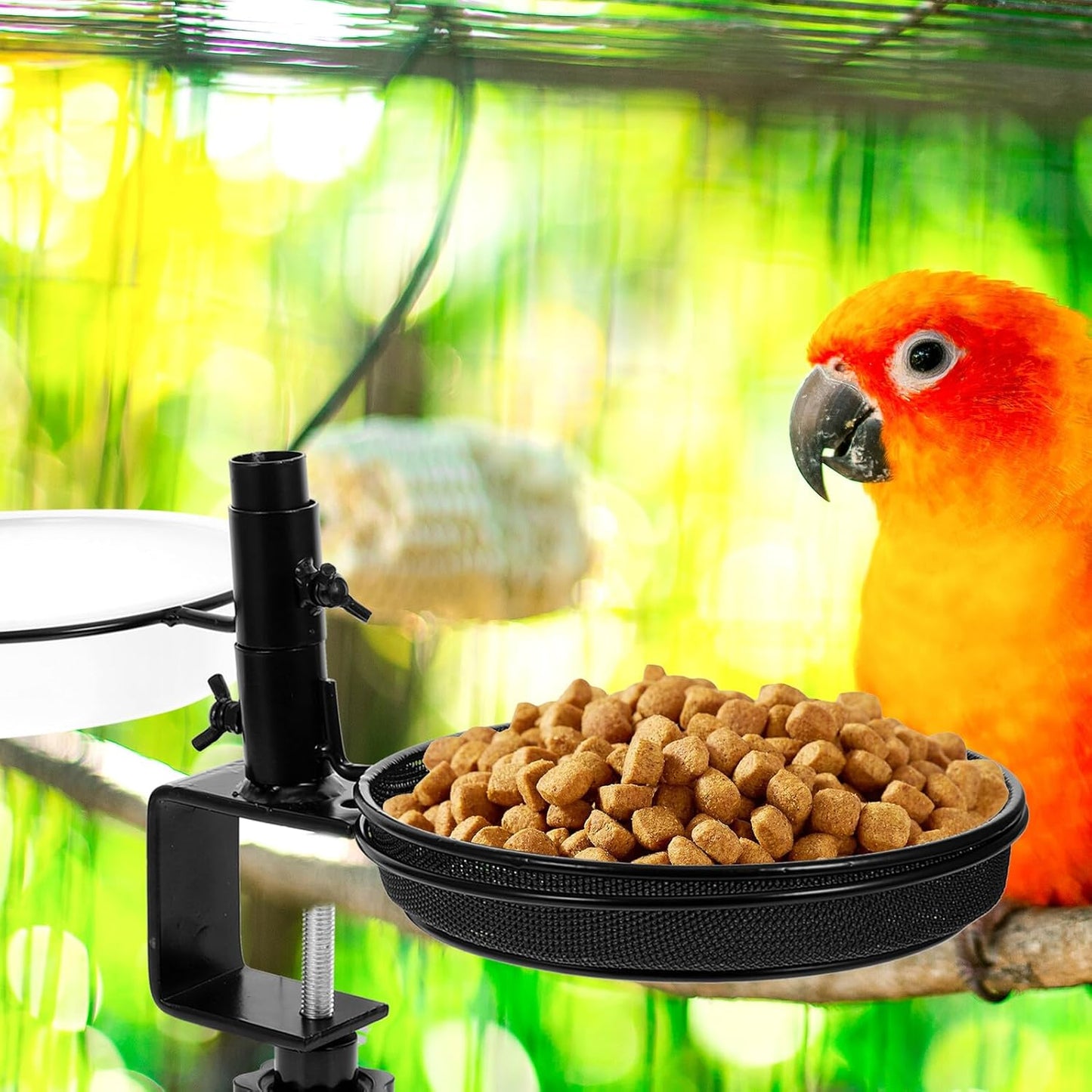 PRETYZOOM Metal Bird Feeder Stand with Mesh Tray Deck Mount Bird Food Holder and Washable Water Container for Garden