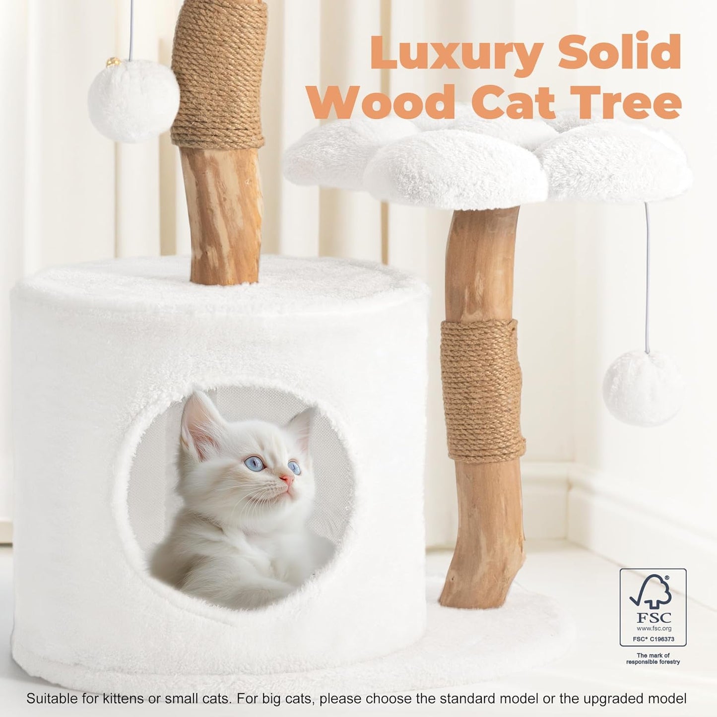 Modern Cat Tree, Wood Cat Tree Tower for Small Cats, Luxury Cat Condo 