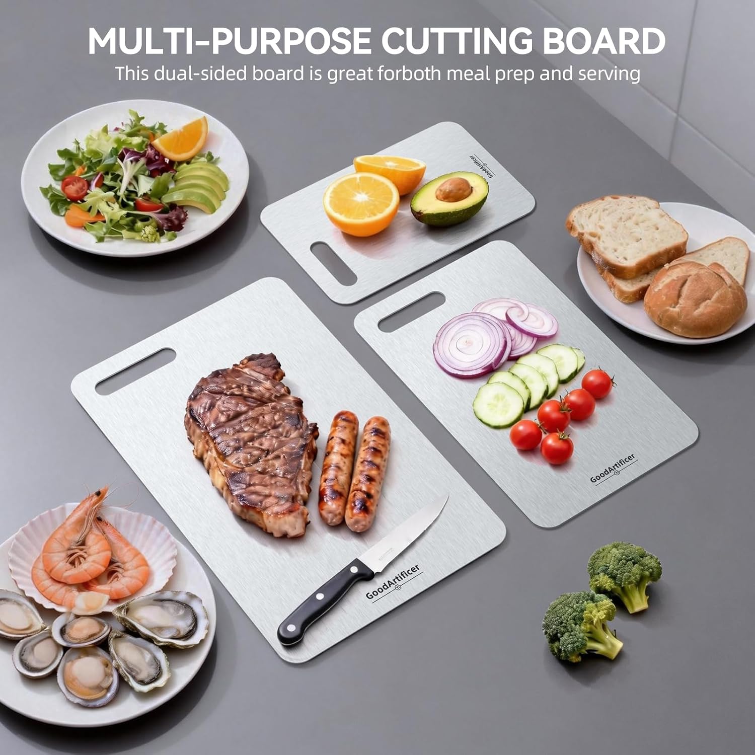Titanium Cutting Boards Set of 3, 100% Pure Titanium Kitchen Cutting B