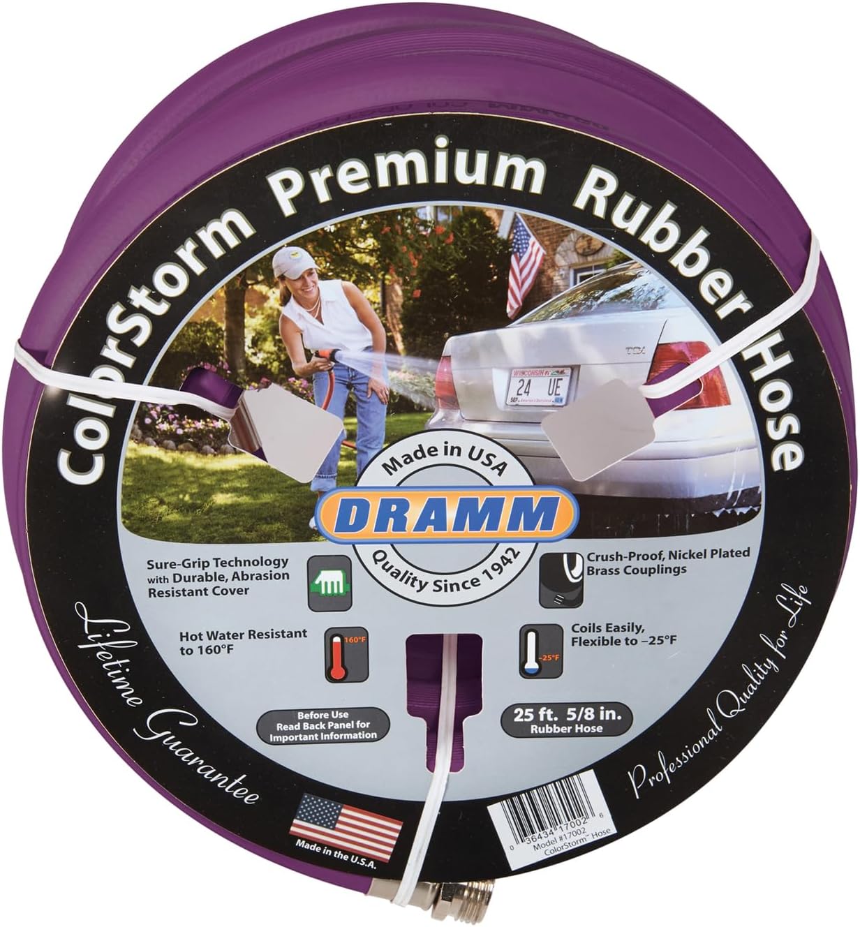 Dramm ColorStorm Premium Rubber Garden Hose – 50 ft Heavy Duty 5/8" Water Hose – Kink Resistant, Crush-Proof Nickel-Plated Couplings – Made in USA - Berry