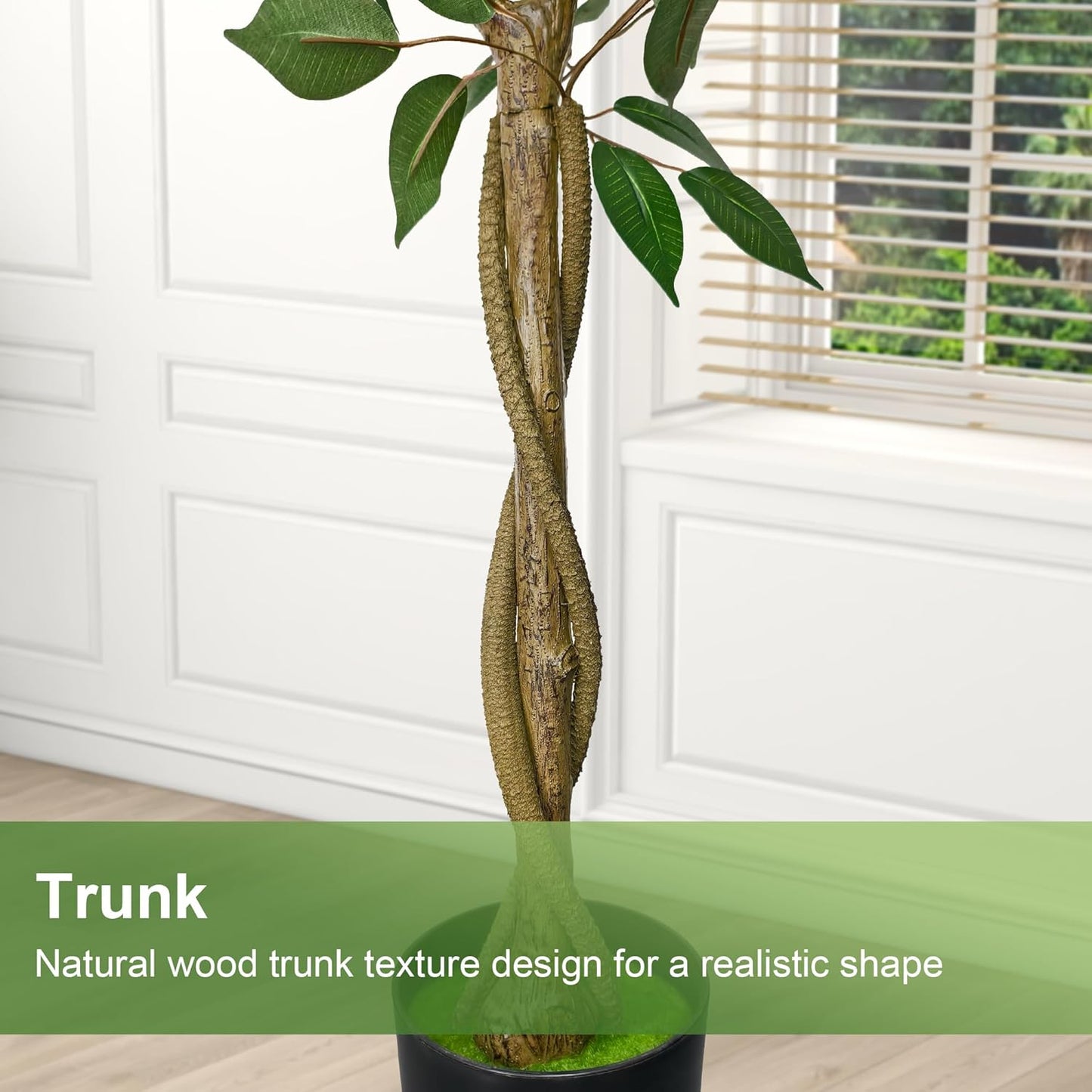 Artificial Ficus Tree with 3 Natural Curved Trunks, 4FT Tall Faux Ficus Tree in Sturdy Plastic Nursery Pot, Faux Plant for Office Home Living Room Farmhouse, Indoor Outdoor Decor