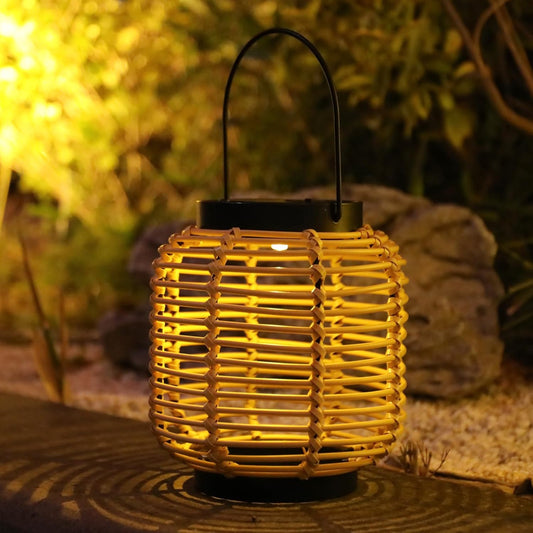 Afirst Solar Lanterns Outdoor, Natural Bamboo Hanging Solar Lights Waterproof Rattan Decorative Lanterns for Yard, Patio, Lawn, Tabletop, Pathway, Landscape, Garden Decor Gifts