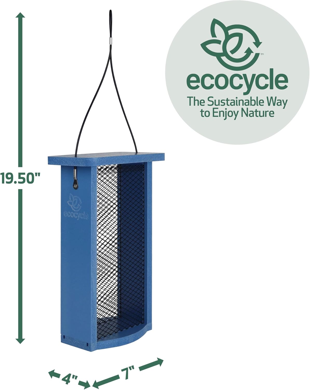 Mesh Morsels Recycled Plastic Mesh Bird Feeder for Wild Birds and Outdoor Décor, Dual-Sided Feeding & Removable Mesh Panels, 1.375 Quart Quart, Blue